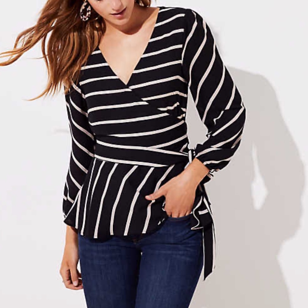 NWT LOFT Petite Striped Wrap Blouse